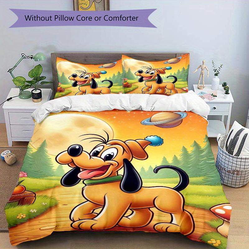 3pcs Cartoon Pluto Printed Duvet Cover Set (1 * Cover+2 * Pillowcase, Without Core), Suitable for Home Bedroom, Guest Room, Dormitory Decoration