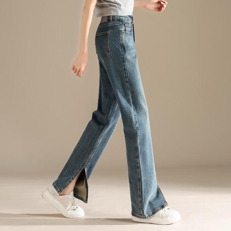 RAIN.CUN Women's Split Hem Straight Leg Jeans