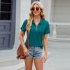 Sommer Damen T-Shirt Einfarbig Reißverschluss Revers Loses T-Shirt Casual Top