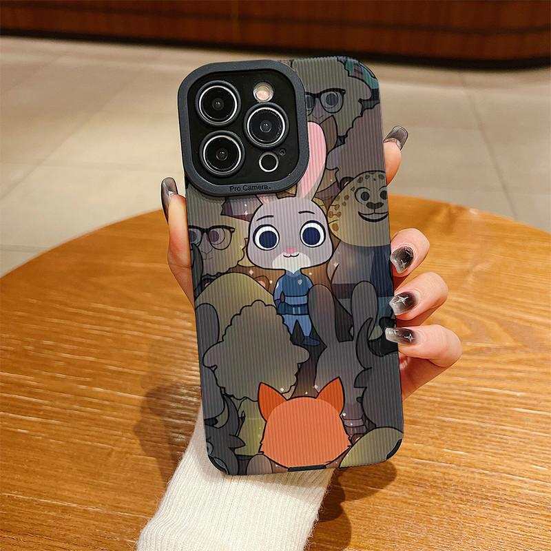 Vertical Grain Leather Cartoon Couple Nick Judy Zootopia Printed Soft Silicone Phone Case Back Cover with Camera Lens Full Protection for Samsung