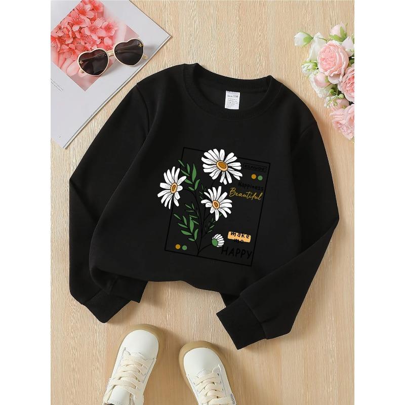 Kids Sweatshirt,Daisy Flowers Green Leaves Sunshine Machine Washable, Spring And Autumn, Sportswear And Casual Wear, Soft And Comfortable