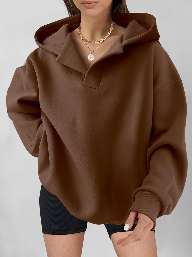 2024 Autumn/Winter Women's Solid Color Hooded Sweatshirt - European & American Style, Long Sleeve, Loose Fit Hoodie