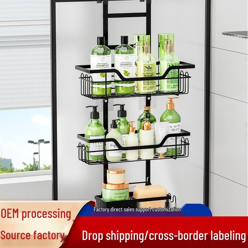 Punch-Free Bathroom Storage: Door & Wall-Mounted Rack for Showers and Washstands