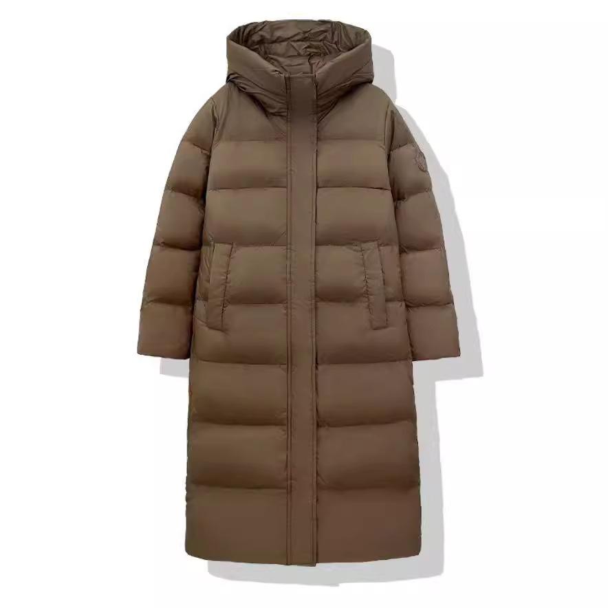 New duck down fashion anti-season thin knee long hooded thickened jacket Pinghu down jacket women