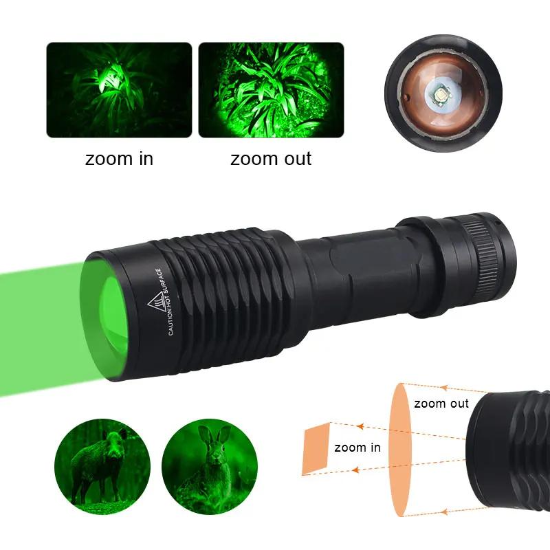 LED Tactical Hunting Torch Flashlight White/Red/Green Flashlight Waterproof Outdoor Lighting with Switch USB Rechargeable Lamp