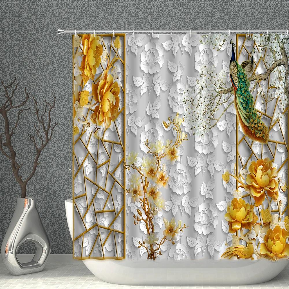 Impression 3D Fleur Réaliste Oiseau Poisson Paons Papillon Décoration de Maison Rideau de Douche Imperméable Rideaux de Fond Suspendus