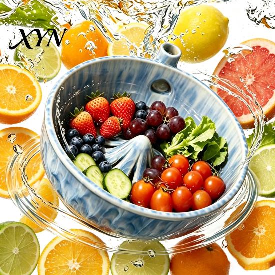 Gesunde Küchenutensilien für Obst und Gemüse Keramik Beerenwirbel Spülbecken, Selbstrotierender Obst- und Gemüsereiniger mit Langlebigem Küchengeschirr-Abtropfgestell