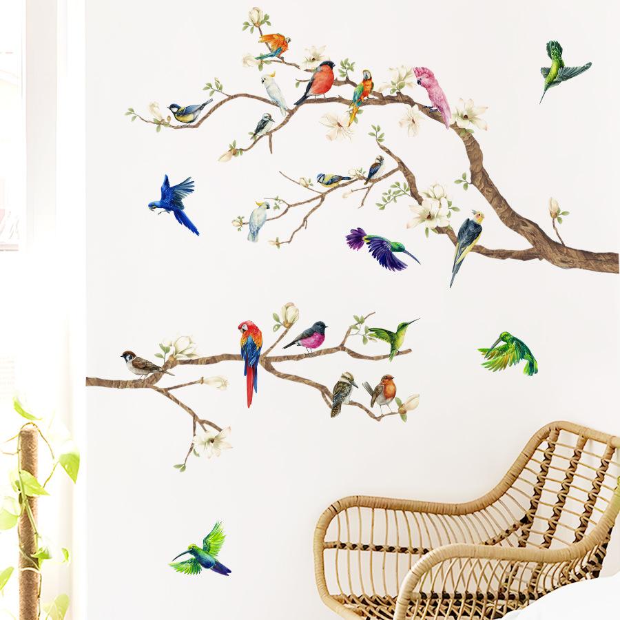 

Branch and Bird Cherry Blossom Wall Stickers Self-Adhesive Peach Flower Wallpaper Decals for Living Room Bedroom Home Decor 30x60CM 2pcs