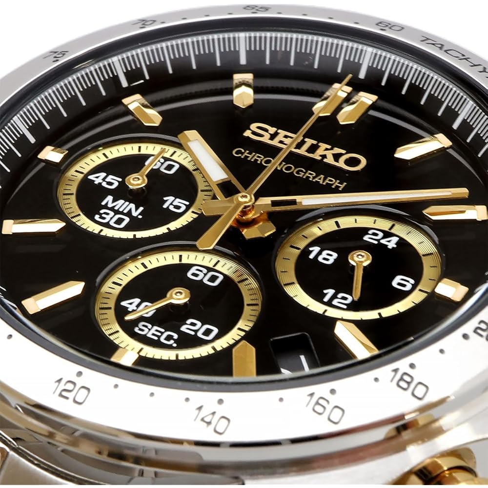 Seiko SBTR015 Men's 1/5-Second Chronograph Quartz Watch, Black and Gold [Official Japanese Product]