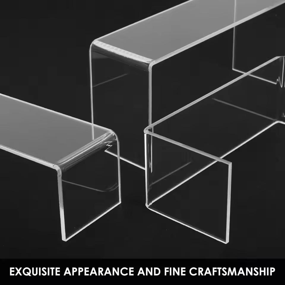 Acrylic Display Risers,Clear Rectangular Tabletop Display Stand for Amiibo Funko POP Figures,Collectibles Jewelry Food Cupcake