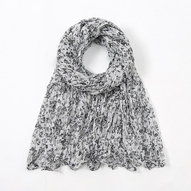 Spain Lovely Polka Floral Crinkle Viscose Shawl Scarf Lady Soft Thin Beach Wrap Pashmina Stole Bufandas Muslim Hijab 175*85Cm