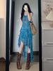 Retro Floral Spaghetti Strap A-Line Dress - Women's Summer Irregular Slimming Waist-Cinching Skirt