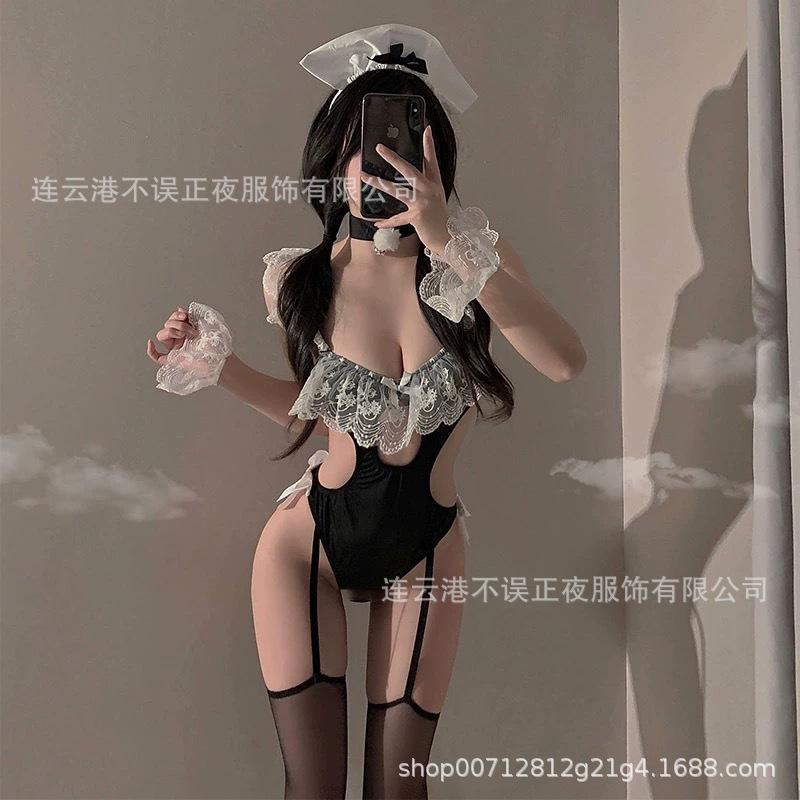 True night sexy lingerie pure desire uniform small chest pajamas free lace onesie maid suit