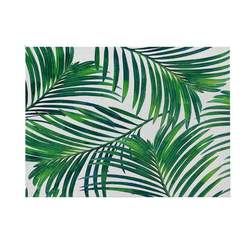 Natural Linen Placemat Set Tropical Plant Print Heat Resistant Table Mat Dining Kitchen Nordic Style Square