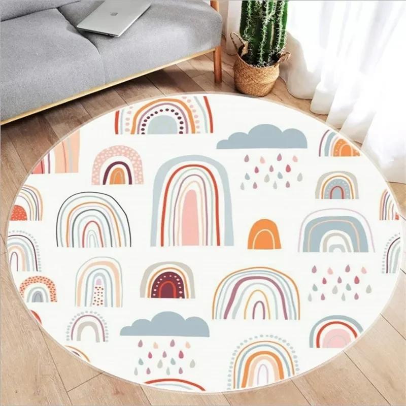 Cute Cartoon Rainbow Printed Circular Carpet Washable Round Floor Mat Living Room Bathroom Kitchen Rug Home Decoration Yoga Mat