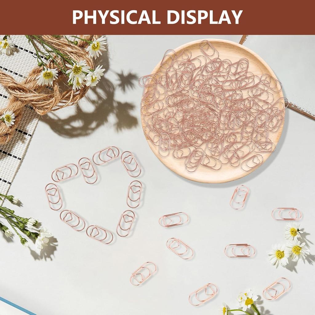 400PCS Rose Gold Paper Clips, Cute Decorative Mini Heart Shaped Paper Clips