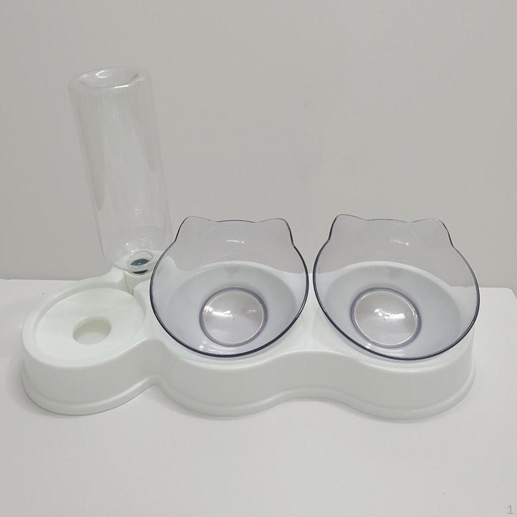 Double Cat Bowls Pet Feeder 15°tilted,with Automatic Water Bottle,Pet Food Bowl,Raised