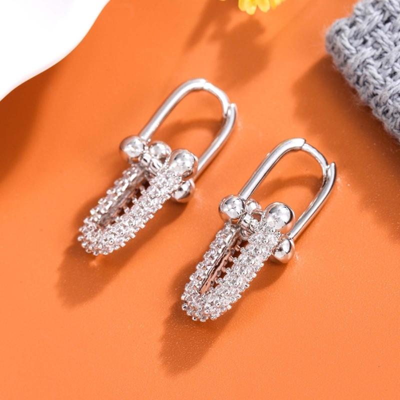 Unique Gold/Silver Plated Horseshoe Earrings U Shaped Convertible Link Huggie Zirconia Double Hoop Earrings for Women