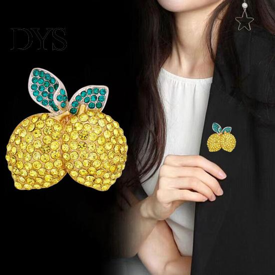 Alloy Lemon Jewelry Double Rhinestone Brooch Pin, Yellow Lapel Pin for Women Fruit Men, Badge Suit Jackets and Bags