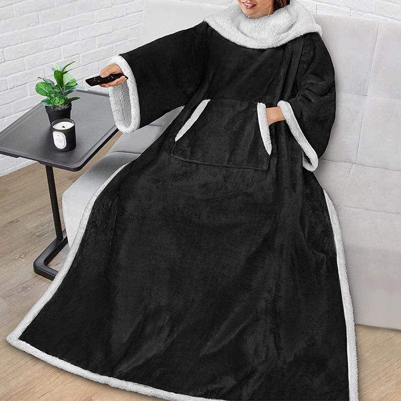 Hooded Super Large Flannel TV Blanket - Wearable, Warm, & Thick Lambswool Cold Protection for Lazy Days