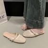 Holiday style retro woven bag head mop wear 2025 summer new one-word with wedge heel bag head cool slippers