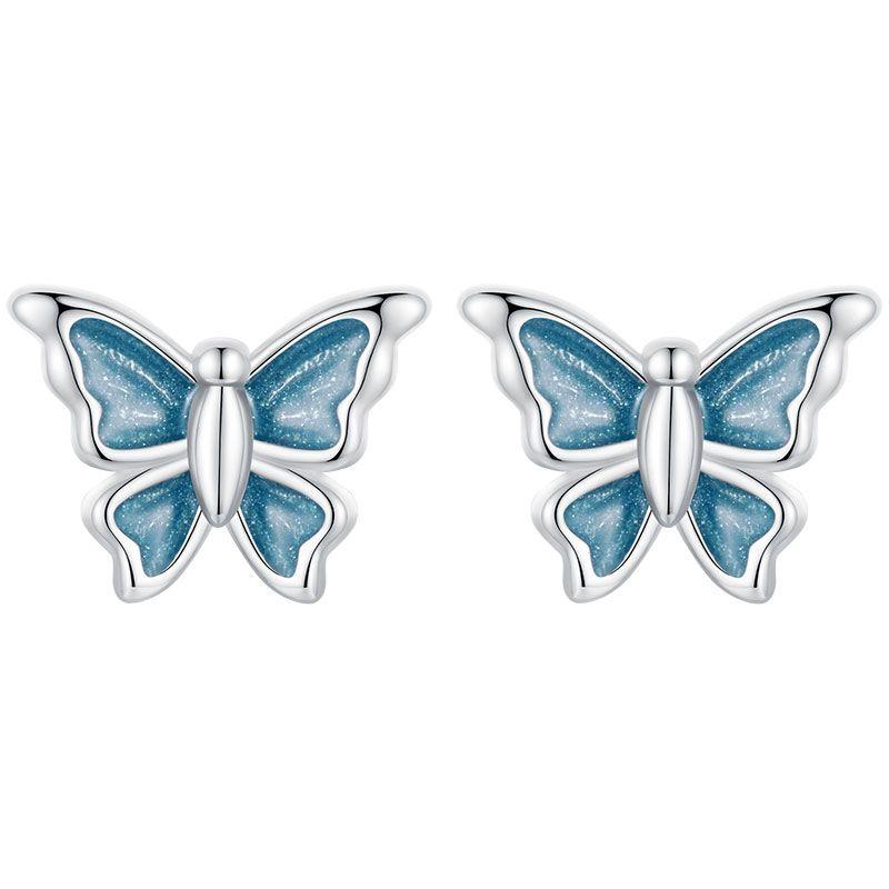 WOSTU 925 Sterling Silver Colorful Heart Stud Earrings Rainbow Unicorn Lightning Earrings For Women Fashion Silver Jewelry