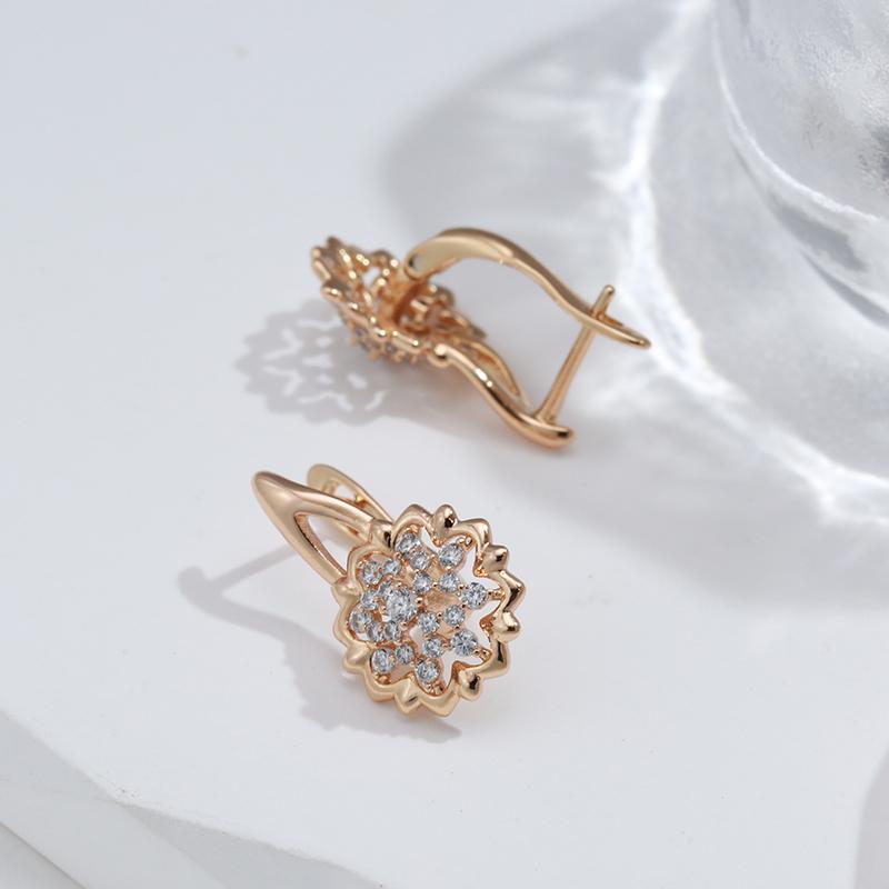 New  Rose Gold Color Sexy Drop Earrings Unusual Flower Natural Zircon Women'S Earrings Party Girls Exaggerated Jewelry