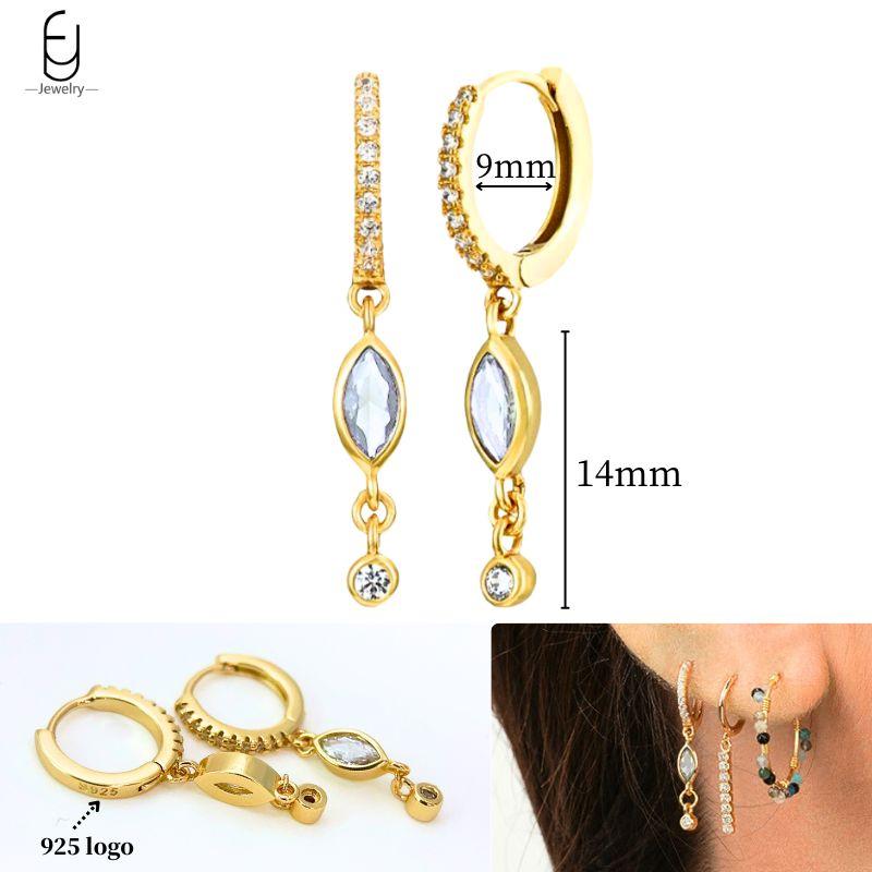 925 Silver Ear Needle White Crystal Gold Earrings for Women Luxury Water drop/Heart/Flower Pendant Earring Fine Jewelry