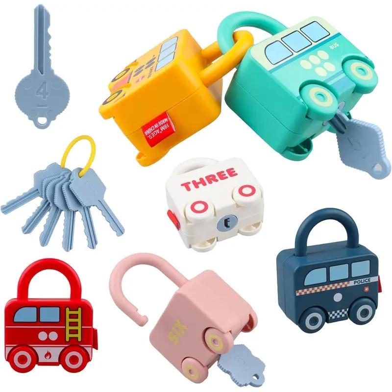 Lernauto-förmiges Puzzle-Matching-Schloss-Spielzeug mit Schlüssel für Kinder - Intellektuelle Entwicklung Kognition Schnalle Entriegelungsspiel