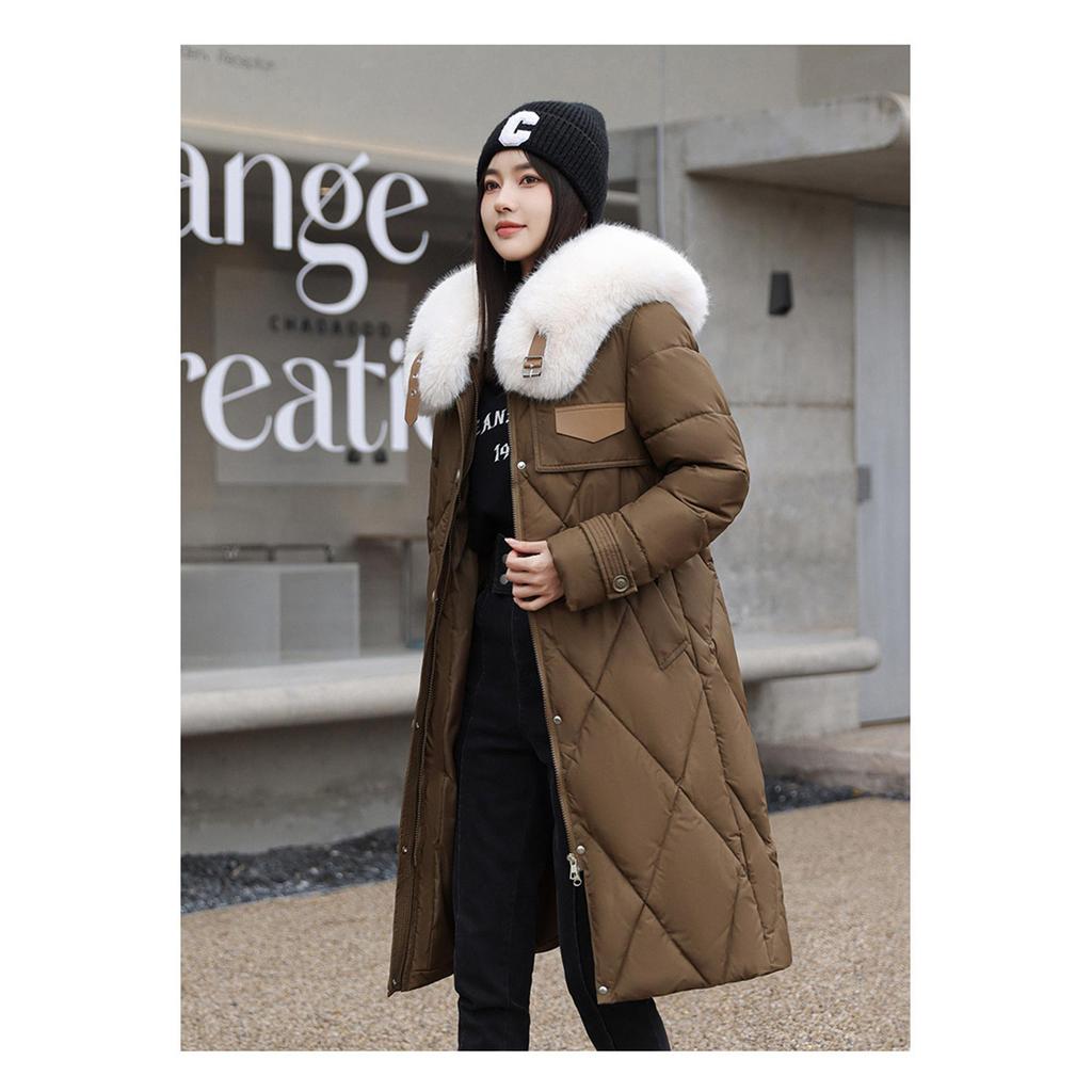 Slim-fit Big Fur Collar Mid-length Over-the-knee Padded Jacket Thickened Jacket