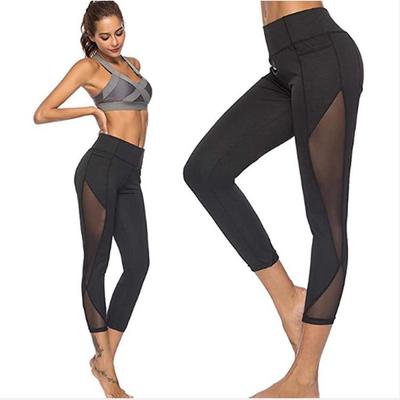 Capri yoga da donna con bordo in pizzo e rete - XY606