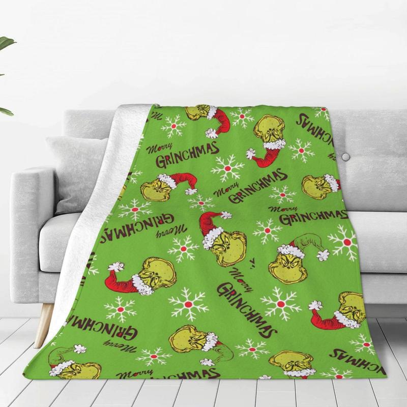 Cartoon Christmas Hat Green Devil Green Blanket Christmas Atmosphere Gift Decoration Flannel Home Blanket