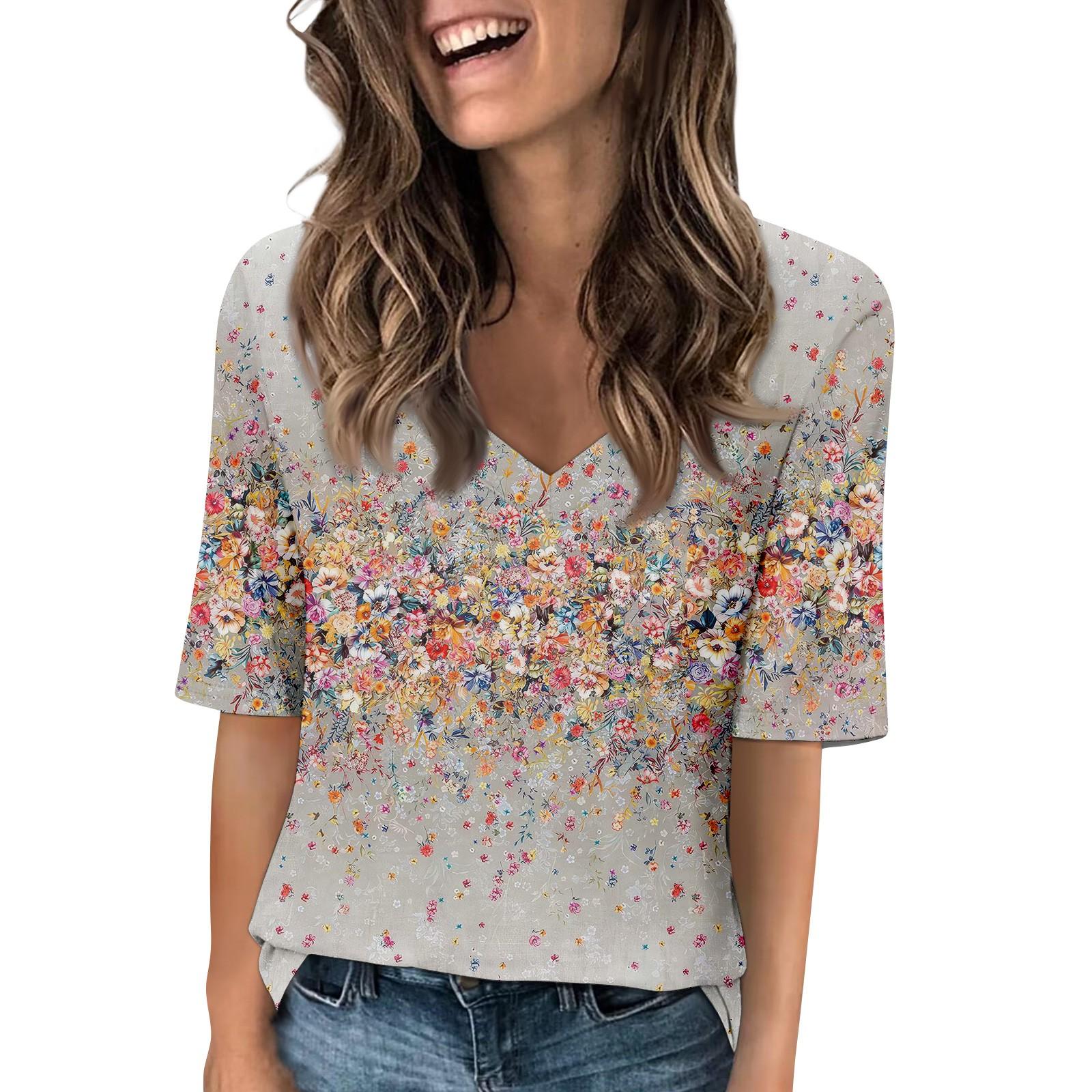 

Женские футболки с V-образным вырезом, топы с половиной рукавов, повседневные летние футболки с принтом, футболка, блузка S хаки