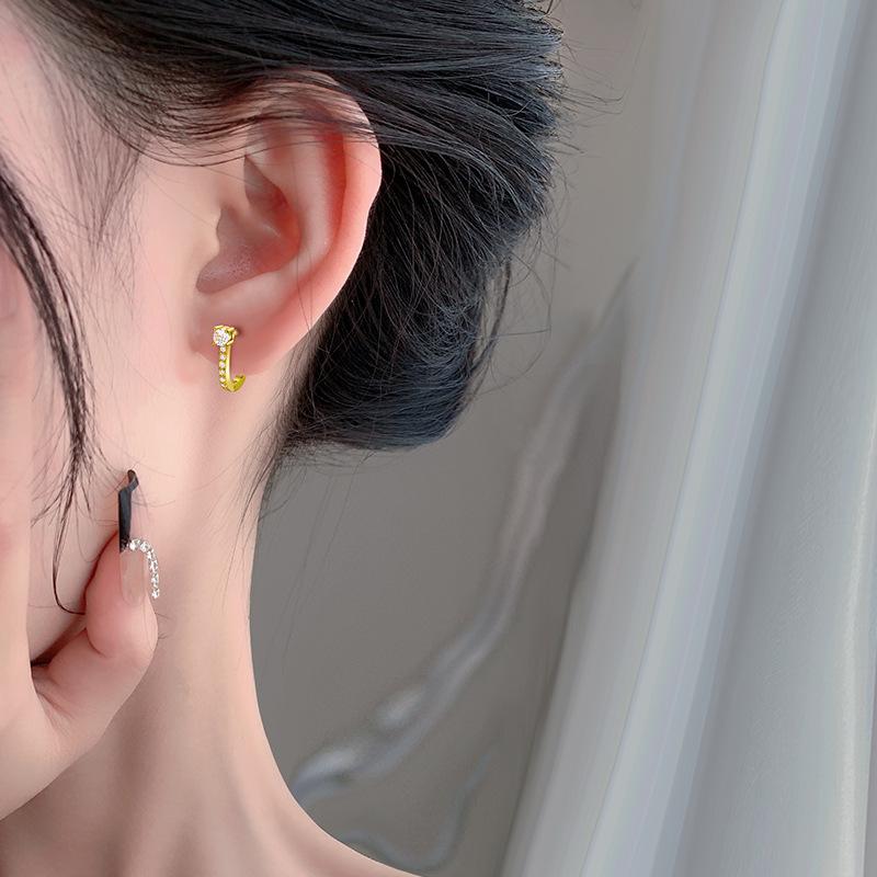 Fashionable Diamond-inlaid U-shaped Earrings for Women Niche Design High-end Earrings Ear Buckle Earrings for Women