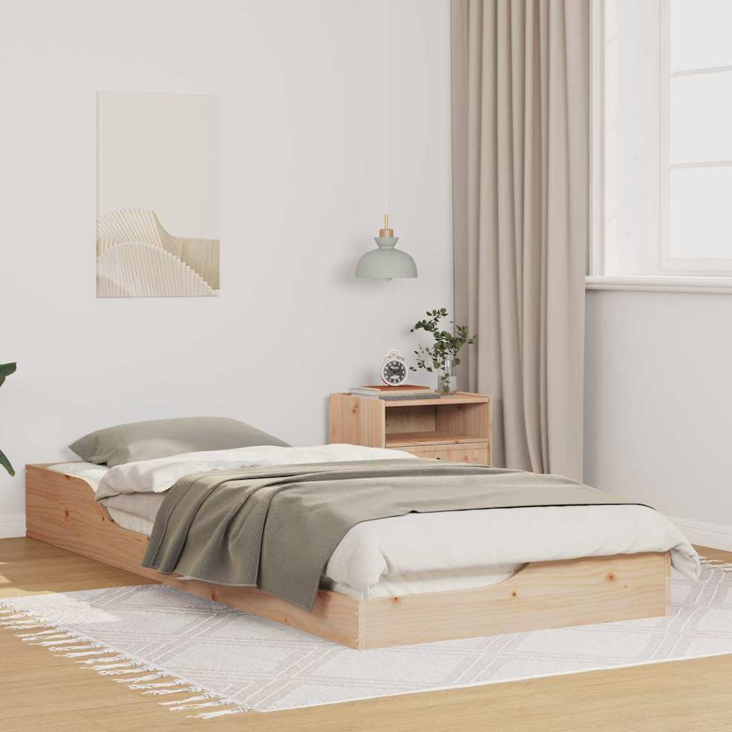 Brown Bed Frame 100 X 220 Cm Solid Pine Wood