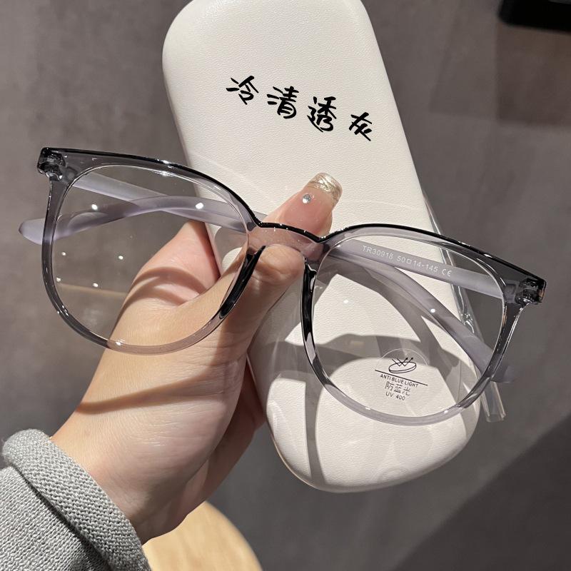 Korean Style Women s Ultra-light Blue Light Blocking Oval Eyeglass Frame in Brown, Fit for Myopia.