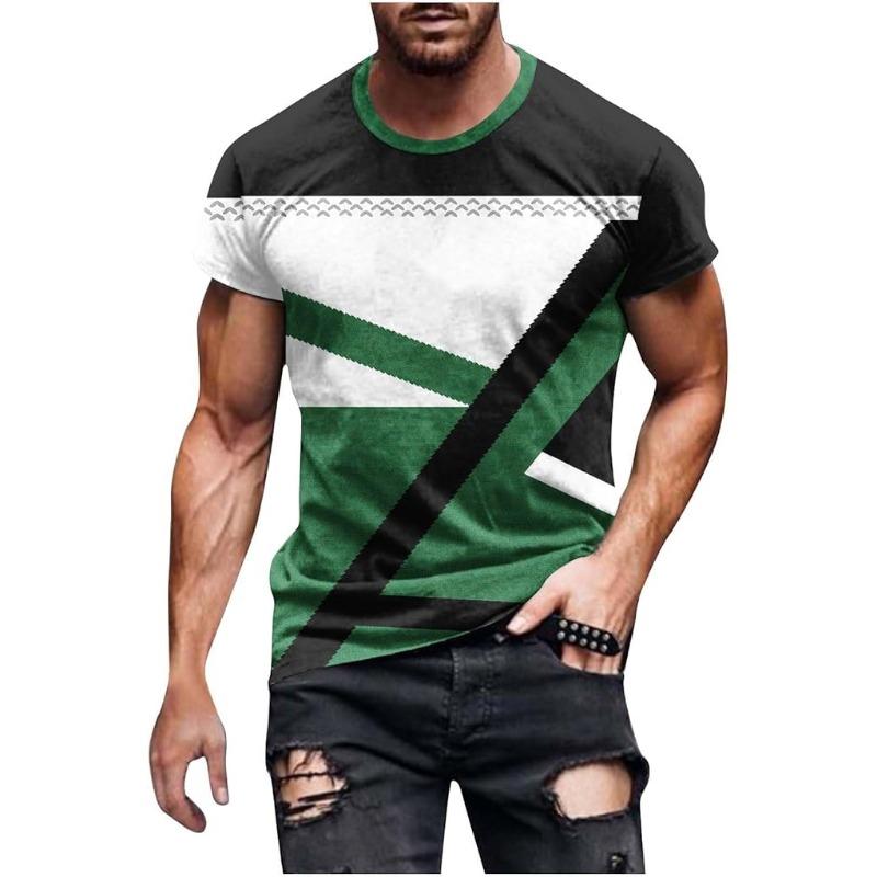 Men's Novelty Graphic 3D T-Shirt Crew Neck Short Sleeve Casual Printing Geometric Patterns Summer Party Beach Shirts Blouse