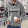 Men Fuzzy Sherpa Half Zip Drawstring Hooded Sweatshirt With Letter Print