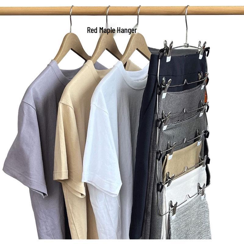 6-Layer Adjustable Foldable Metal Hanger with Clips for Skirts and Pants
