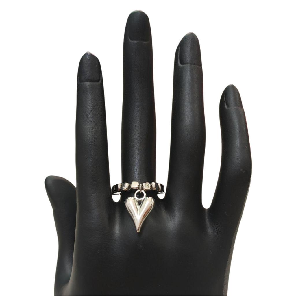 Cross-Border Jewelry Square Beaded Elastic Ring with Glossy Heart Accent