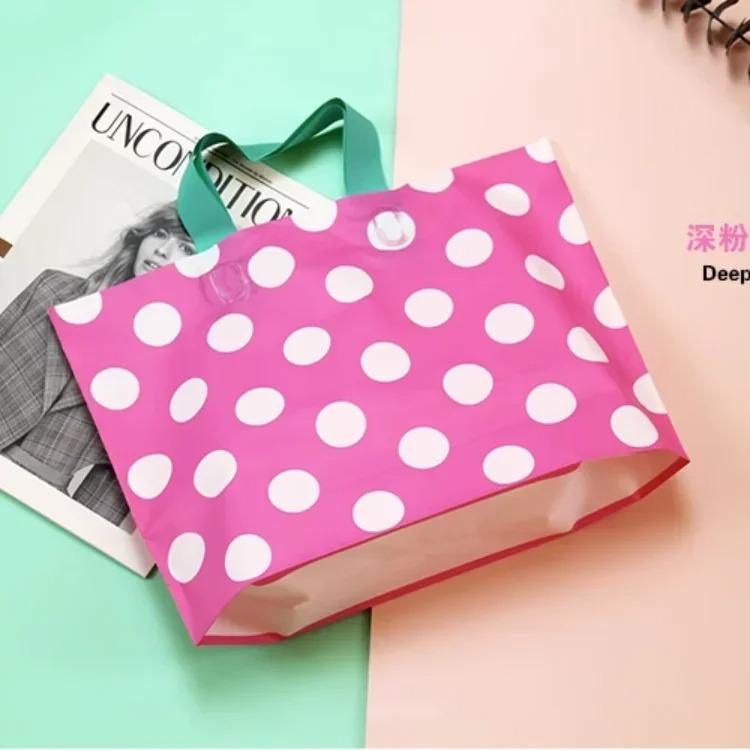 50pcs Clothing Handbag Solid Plastic Frosted Shopping Bag Double Sided Printing Peach Heart Checkered with Bottom Packaging Sack