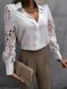 Turn-down Collarl Lace Splicing Long Sleeve Shirts Women Button T Shirt Female Solid Color Blouses Casual Top