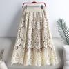 Vintage Women's Crochet Hollow Lace Skirt Casual High-waist Slim A-line Skirt Spring