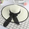 Lady Casual Wide Brim Straw Hat Big Bowkno Summer Fashion Sun Hats Beach Flat Panama Beach Cap Black Bow for Women Accessories