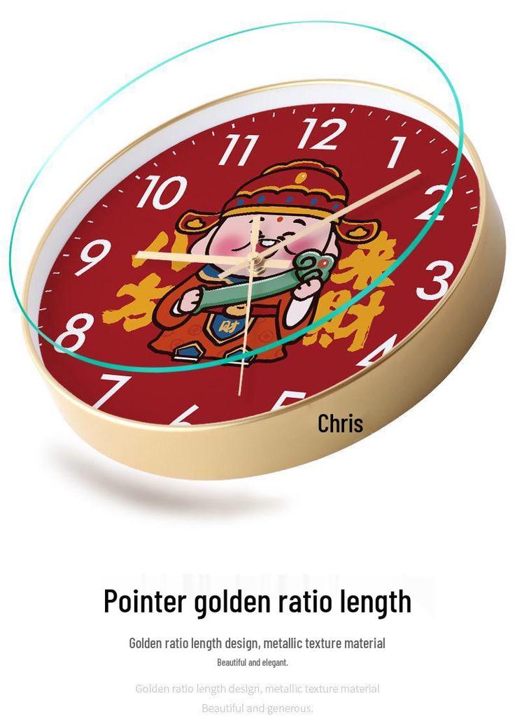 God of Wealth Luxury Silent Wall Clock - New Chinese Style for Living Room