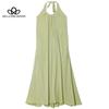 Reisekleidung Urlaub am Meer Großes rückenfreies Halskleid Neues Sommer-Sexy-Strandkleid für Frauen Elegantes, lässiges langes Kleid