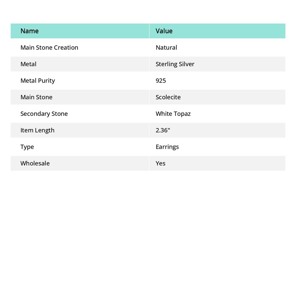 Orange Scolecite, White Topaz 925 Sterling Silver Jewelry Earring 2.36" k3E16