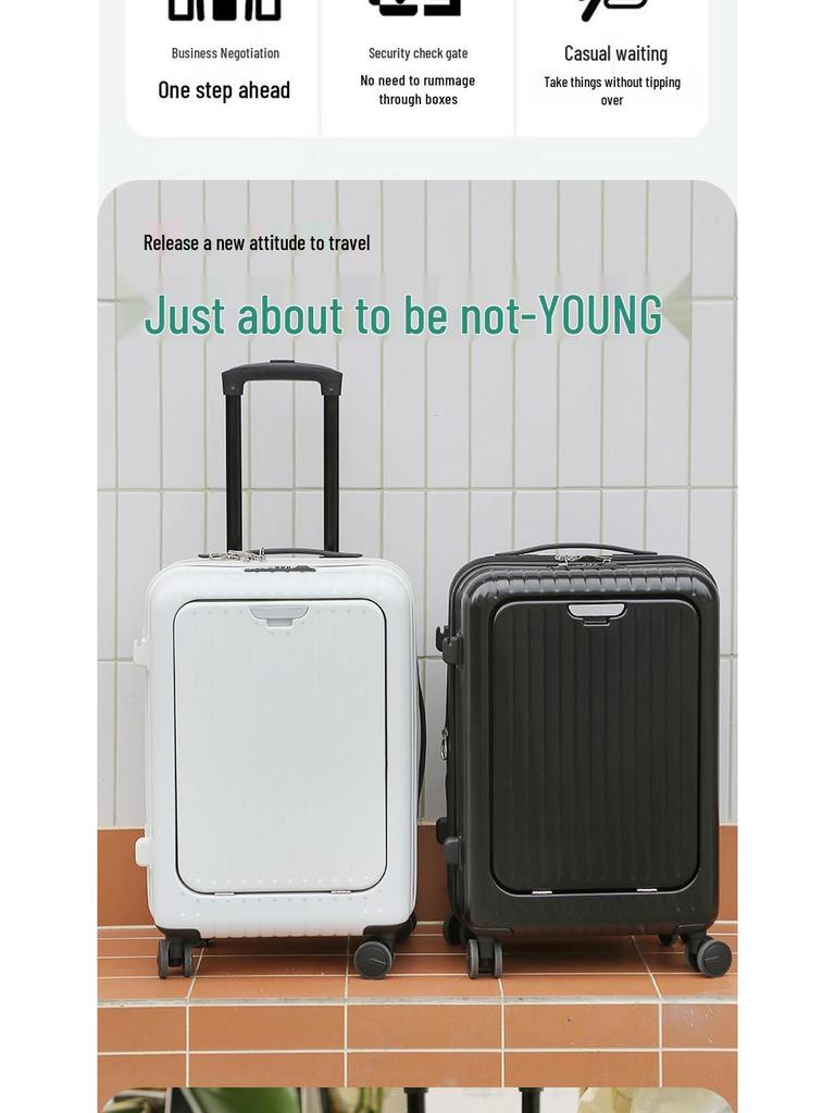 2024 Stylish 20-Inch Front-Opening Carry-On Suitcase with Double-Row Universal Wheels – Unisex High-End Design