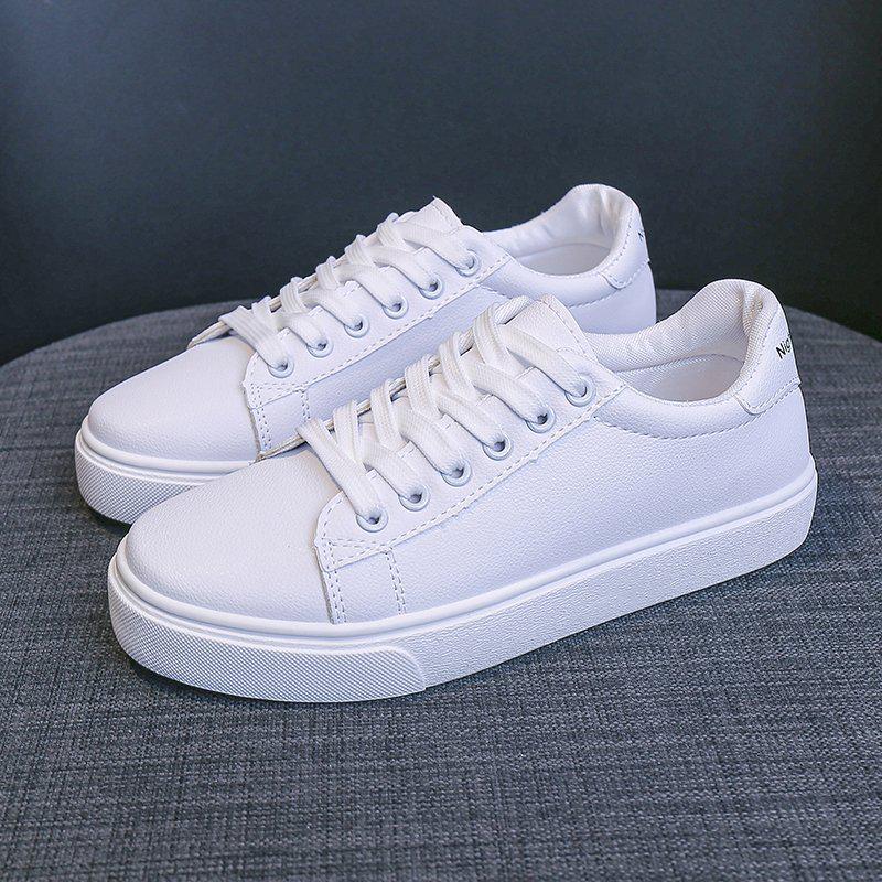 

Женские белые кроссовки с круглым носком - Мода весна/осень 2024, Универсальная обувь на толстой подошве для студентов, Уличный стиль 40 белый