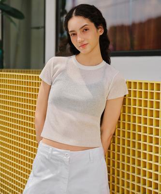 MUSINSA STANDARD WOMAN Women'S Sheer Textured Crew Neck Short Sleeve Knit [Ivory]